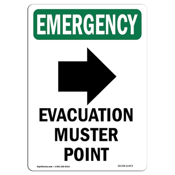 Safety Sign, OSHA EMERGENCY, 24" Height, Aluminum, Evacuation Muster, Portrait, OS-EM-A-1824-V-10473